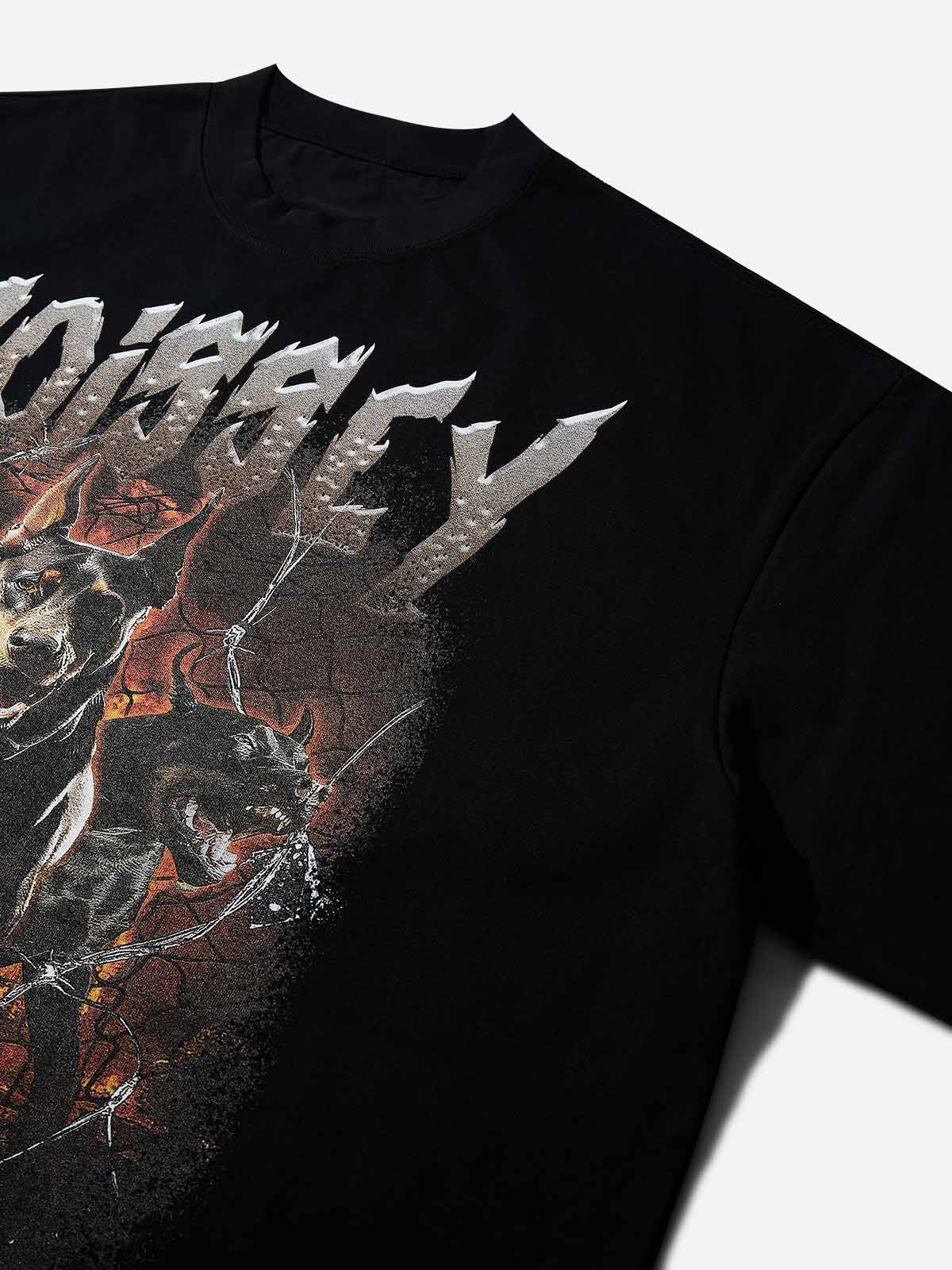 Boxy Oversized T-shirt "Three-Headed Doberman Breaking Through Barbed Wire" - Image 7