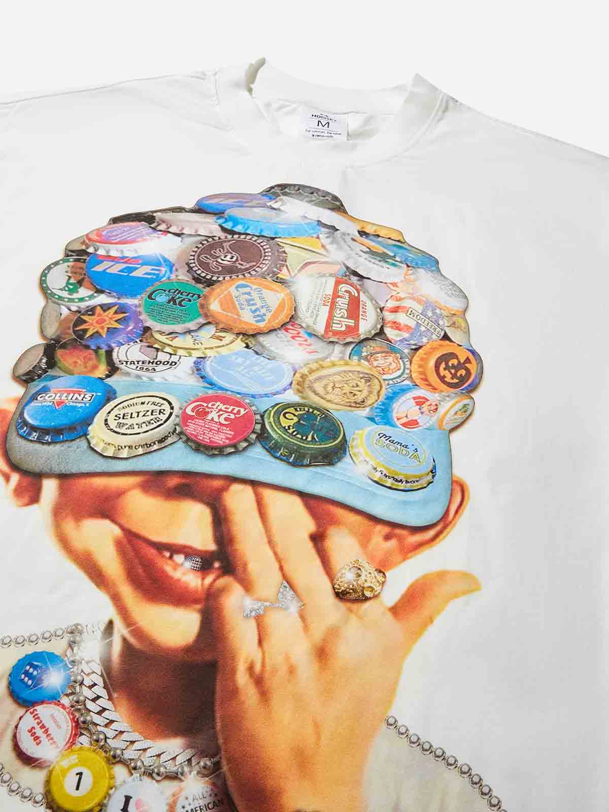 Boxy Oversized T-shirt with Bab Boy Print and Bottle Cap Art Baseball Cap - Image 7