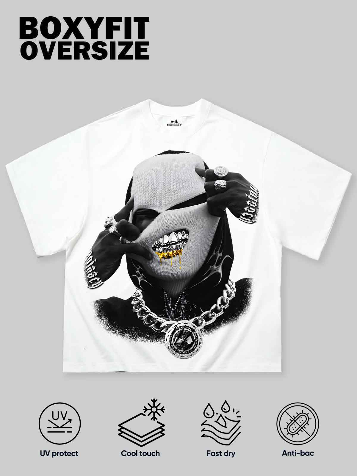 Boxy Oversized T-shirt with Balaclava Gang Print - Image 2
