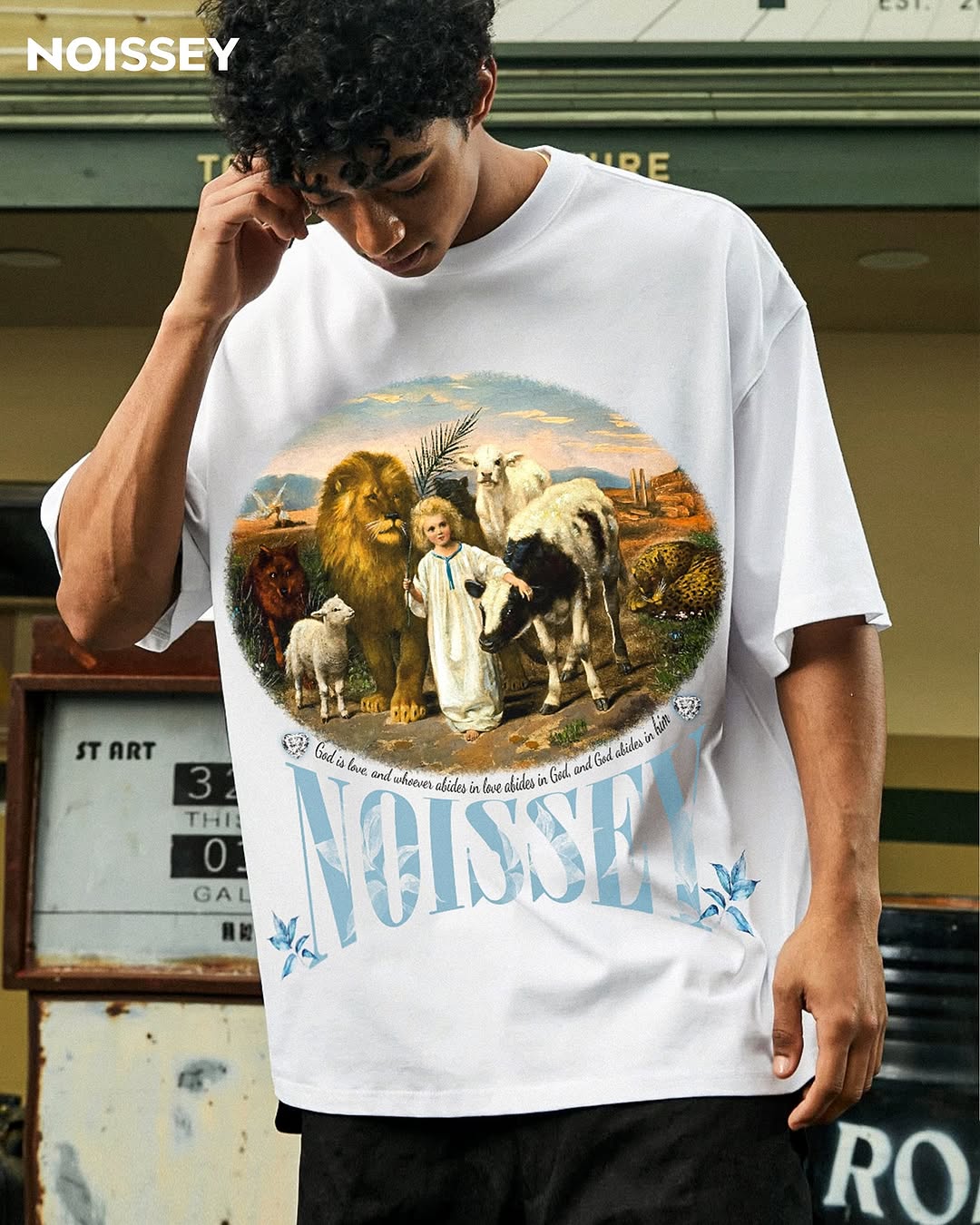 Boxy Oversized T-shirt with Being Surrounded by Love Printed - Image 4