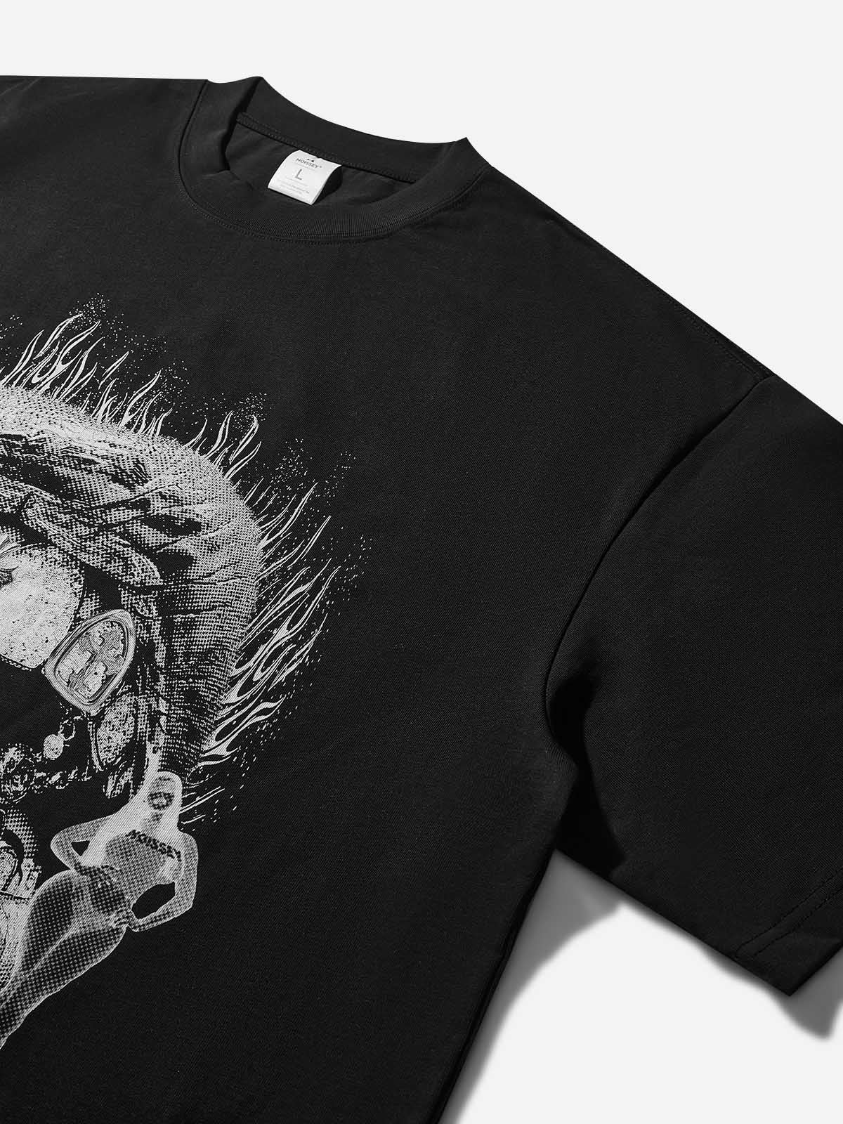 Boxy oversized T-shirt with Black-and-White Negative Burning Lips Print - Image 6
