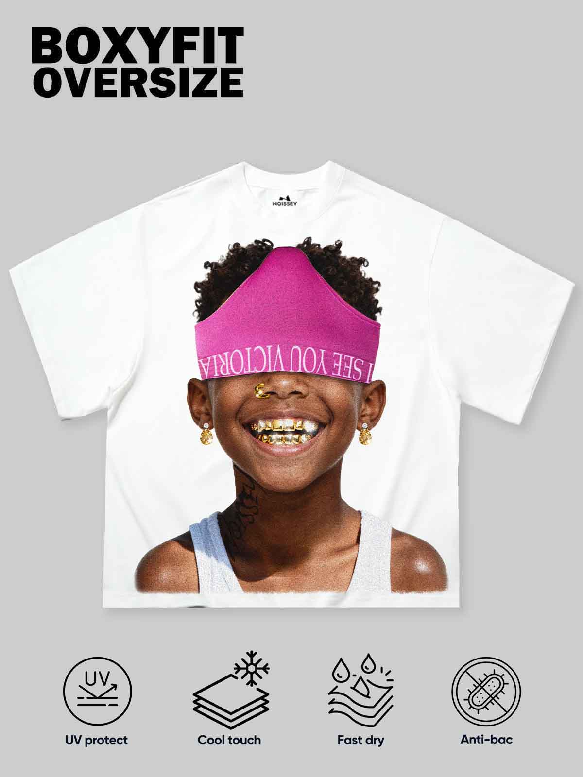 Boxy Oversized T-Shirt with Funny Child Portrait Print - Image 2