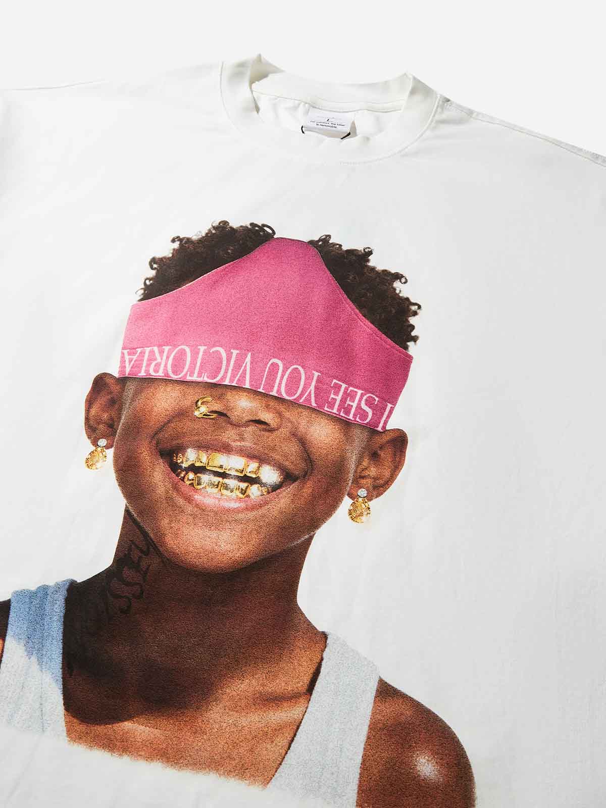 Boxy Oversized T-Shirt with Funny Child Portrait Print - Image 7