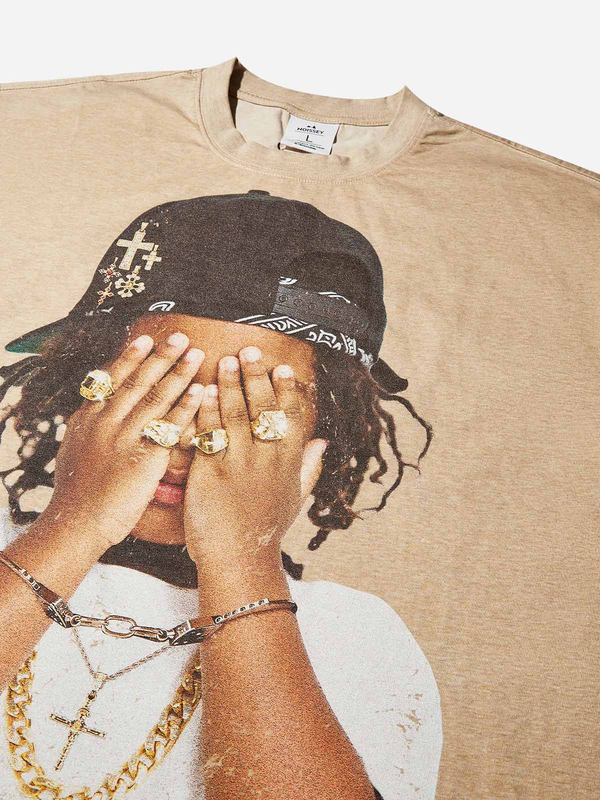 Boxy Oversized T-shirt with Hip-Hop Kid Covering Eyes Print - Image 4