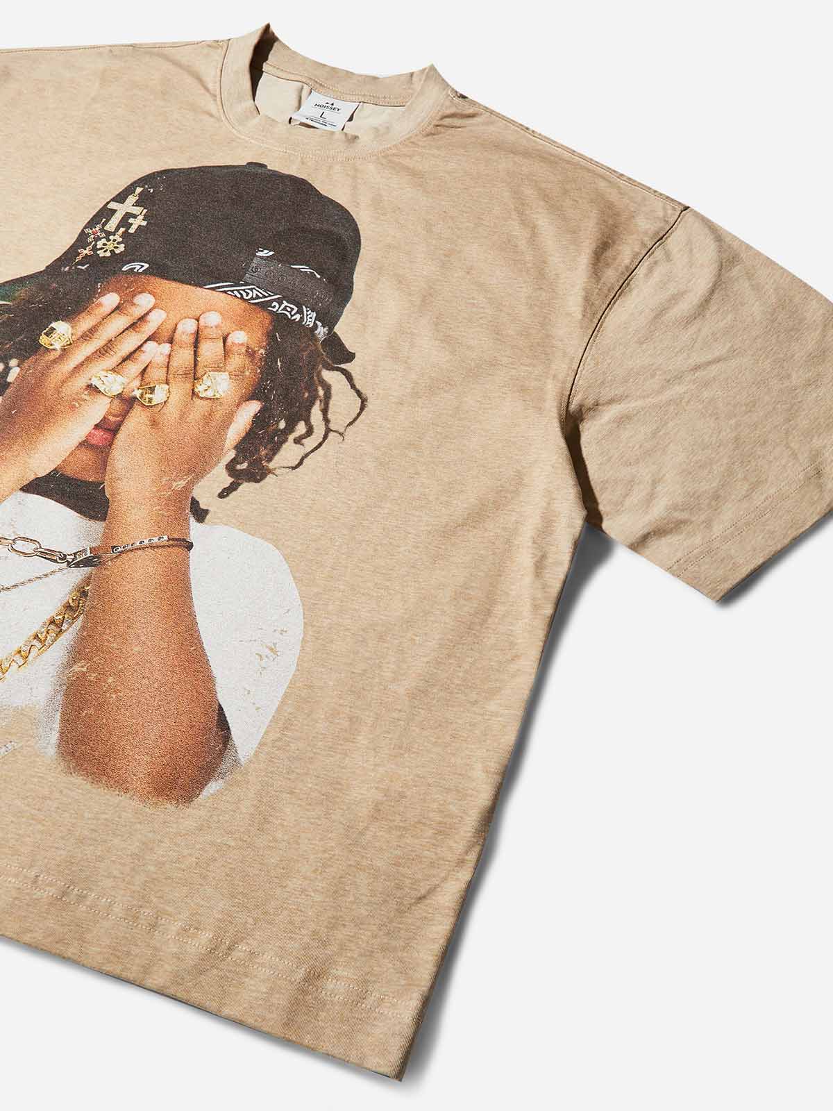 Boxy Oversized T-shirt with Hip-Hop Kid Covering Eyes Print - Image 5