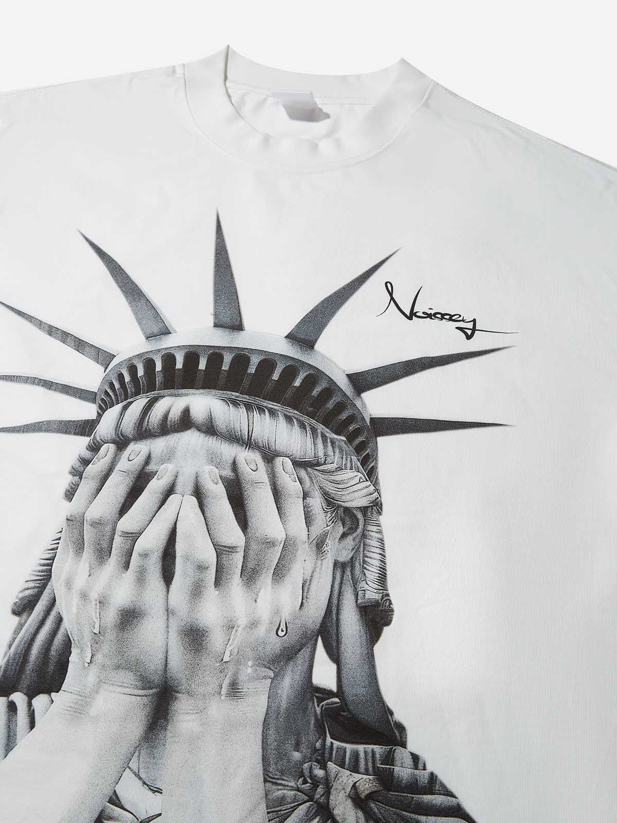 Boxy Oversized T-shirt with Weeping Statue of Liberty Print - Image 8