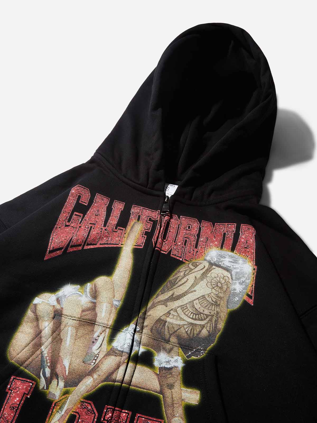 NOISSEY "California Love" Rhinestone Zip-Up Hoodie | LA Hand Sign - Image 5