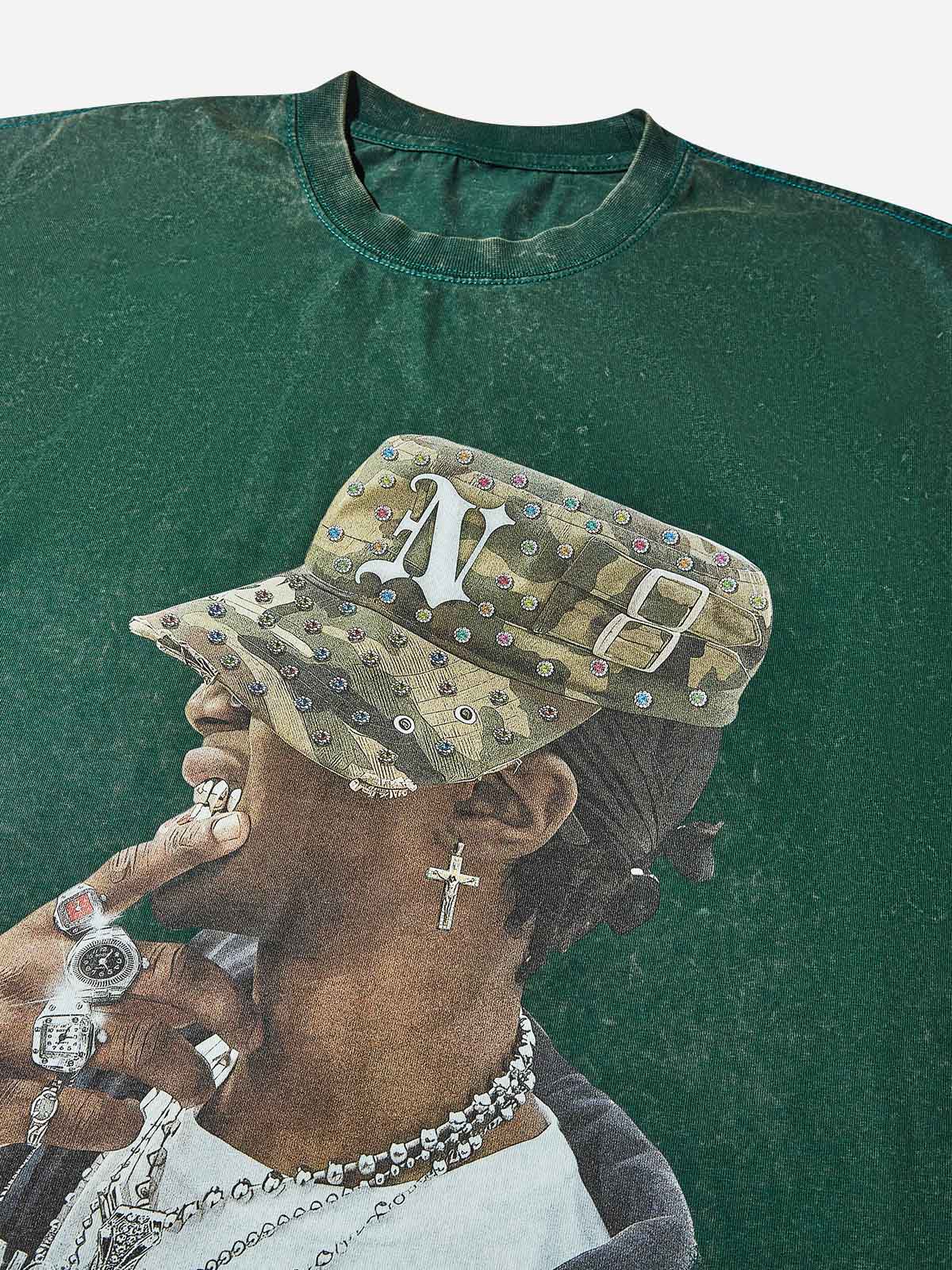 Camo Military Cap Character Green Washed Print T-shirt - Image 4