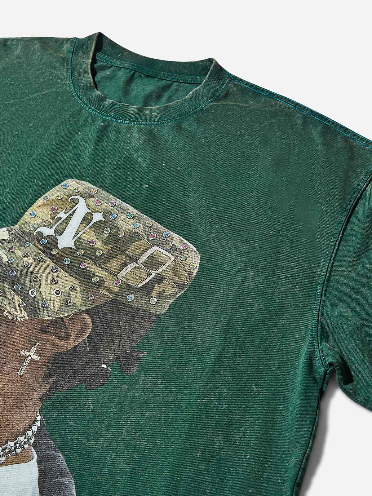 Camo Military Cap Character Green Washed Print T-shirt - Image 5