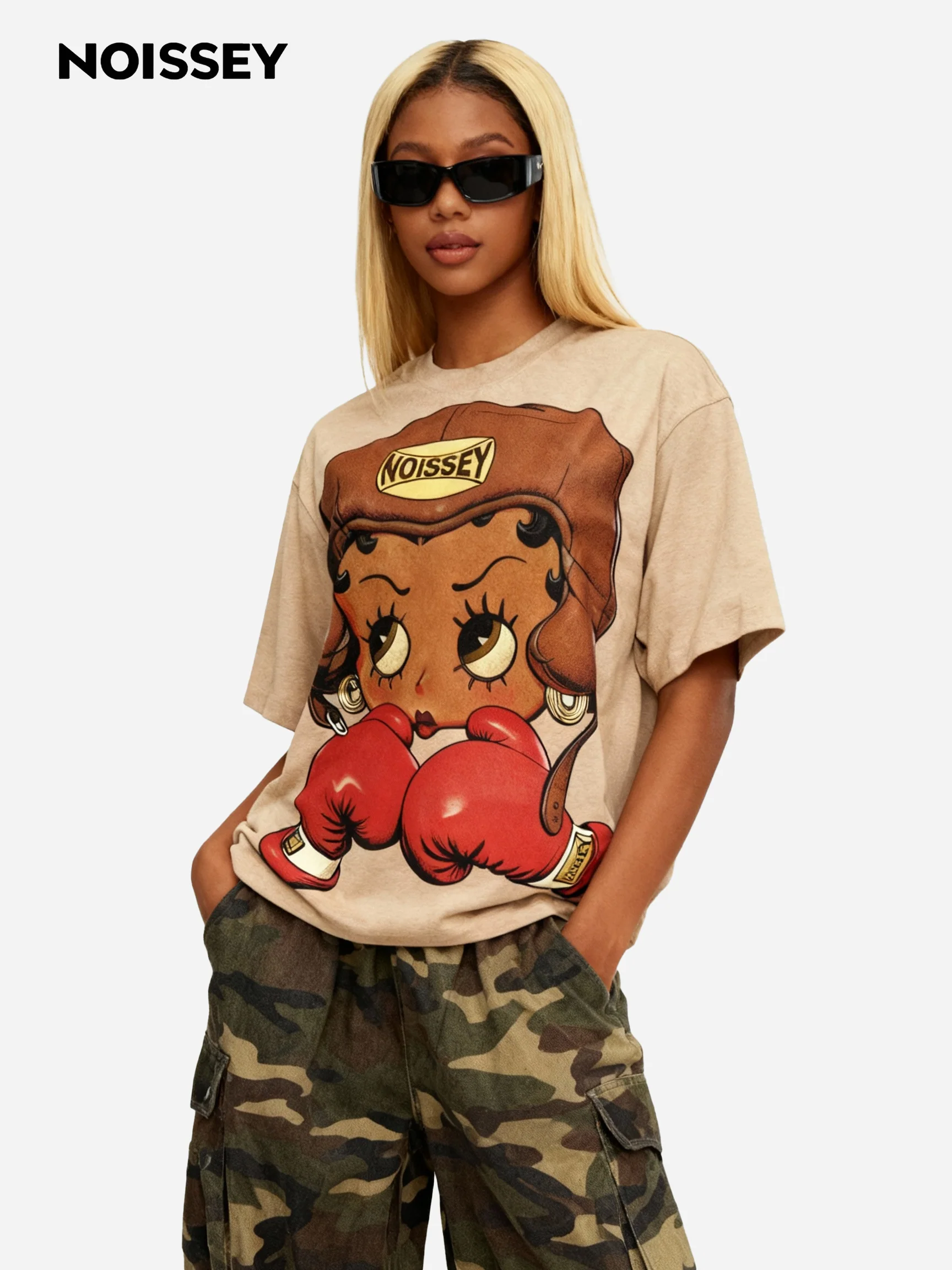 Cartoon Girl Boxing Print Boxy Oversized T-shirt - Image 6