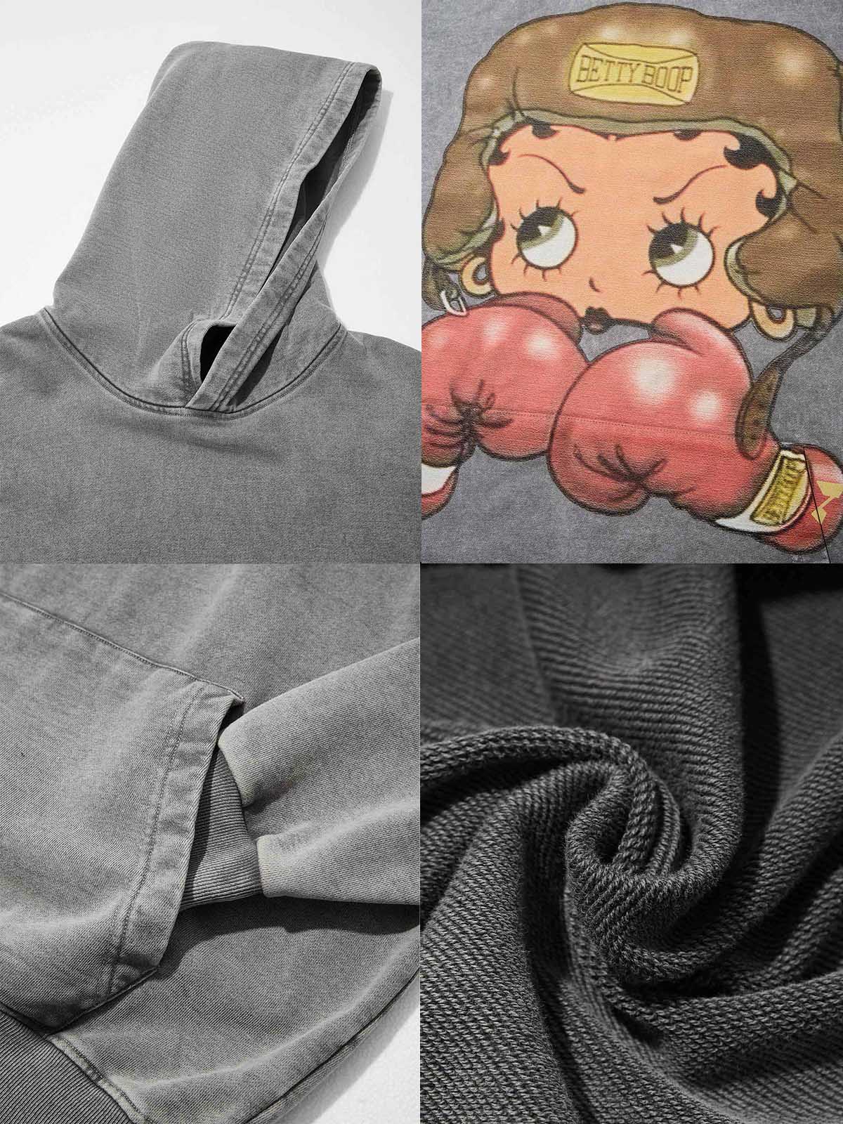 NOISSEY Heavyweight 425g "Boxing Girl" Vintage Wash Hoodie - Image 18