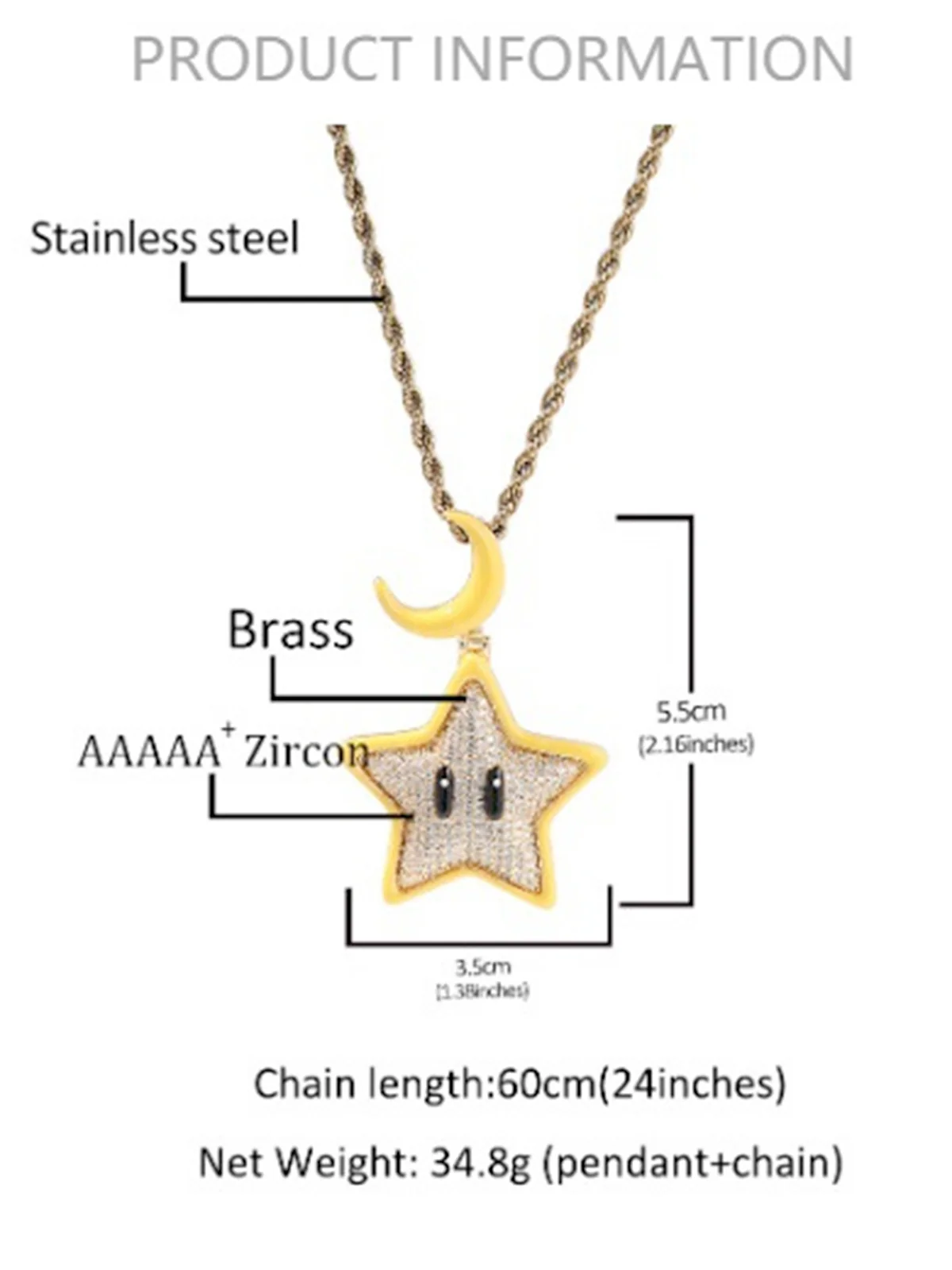 Cartoon Night Glowing Star Hip-hop Necklace with Rhinestone - Image 11