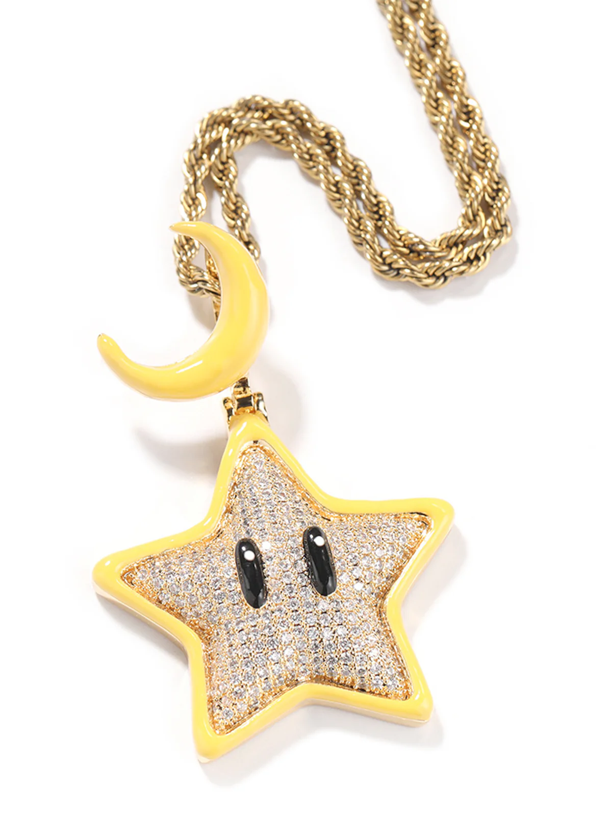 Cartoon Night Glowing Star Hip-hop Necklace with Rhinestone - Image 5