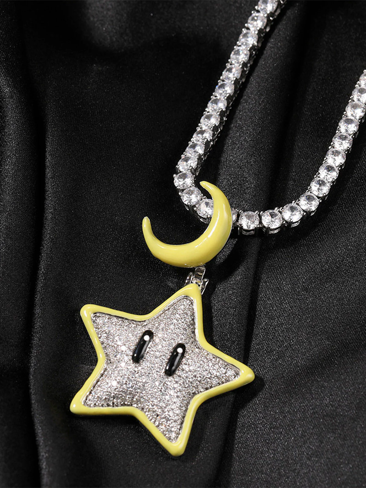 Cartoon Night Glowing Star Hip-hop Necklace with Rhinestone - Image 9