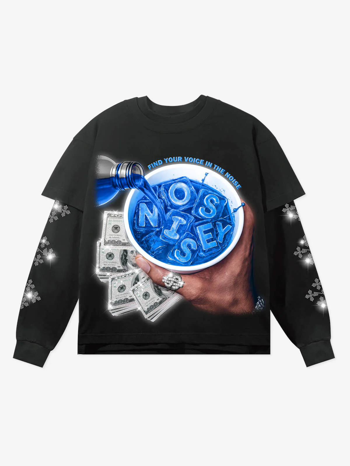 "Cheers to Money" Printed Two-Piece Long-Sleeve T-Shirt