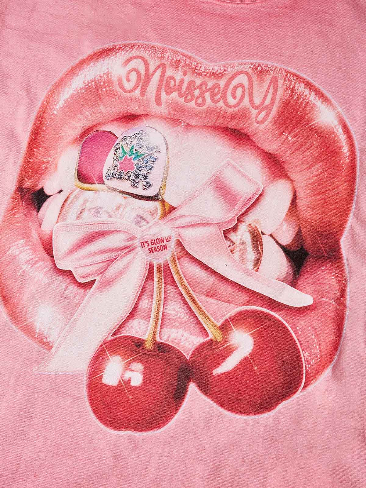 "CHERRY LIPS" GRILLZ SHIMMER TEE – VINTAGE PINK OVERSIZED STREETWEAR - Image 2