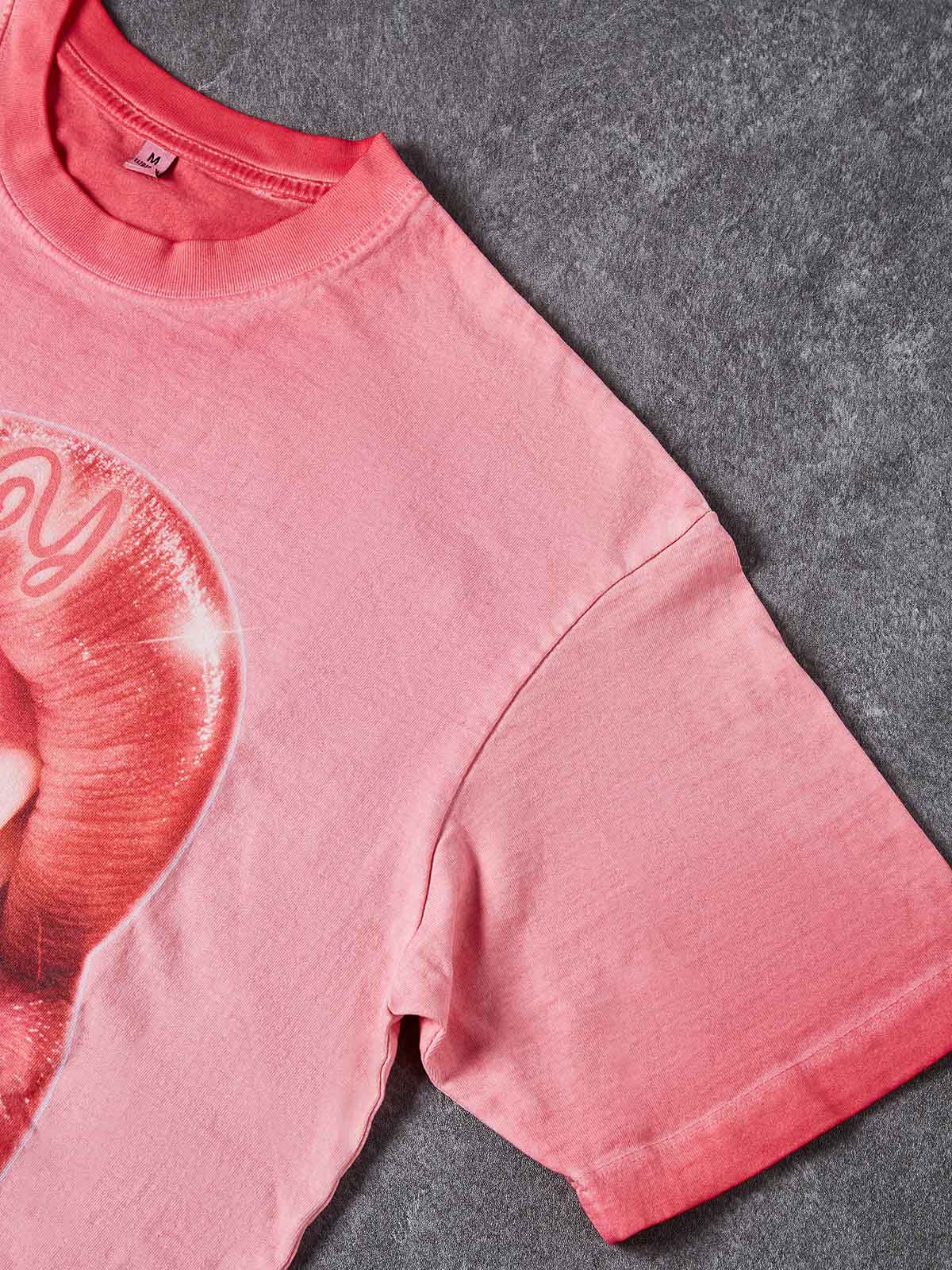 "CHERRY LIPS" GRILLZ SHIMMER TEE – VINTAGE PINK OVERSIZED STREETWEAR - Image 6