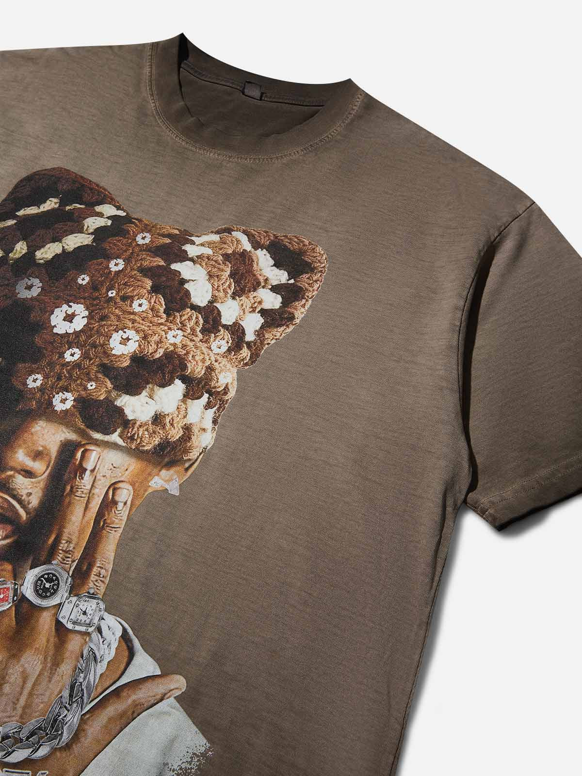 NOISSEY Chocolate Brown "Crochet Cat Beanie" Portrait Vintage Wash Tee - Image 3