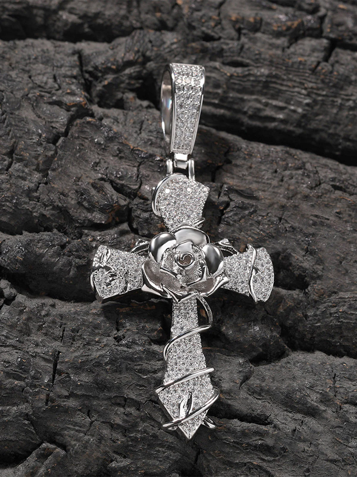 Copper-Plated 5A Zircon Rose Cross Necklace - Image 5