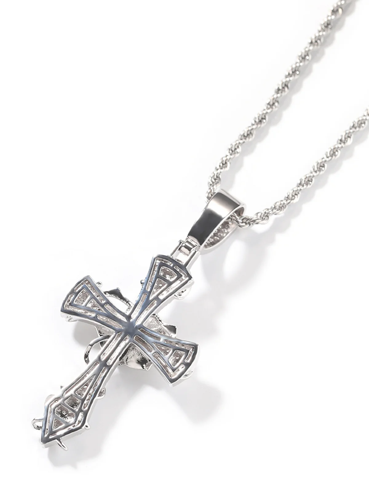 Copper-Plated 5A Zircon Rose Cross Necklace - Image 6