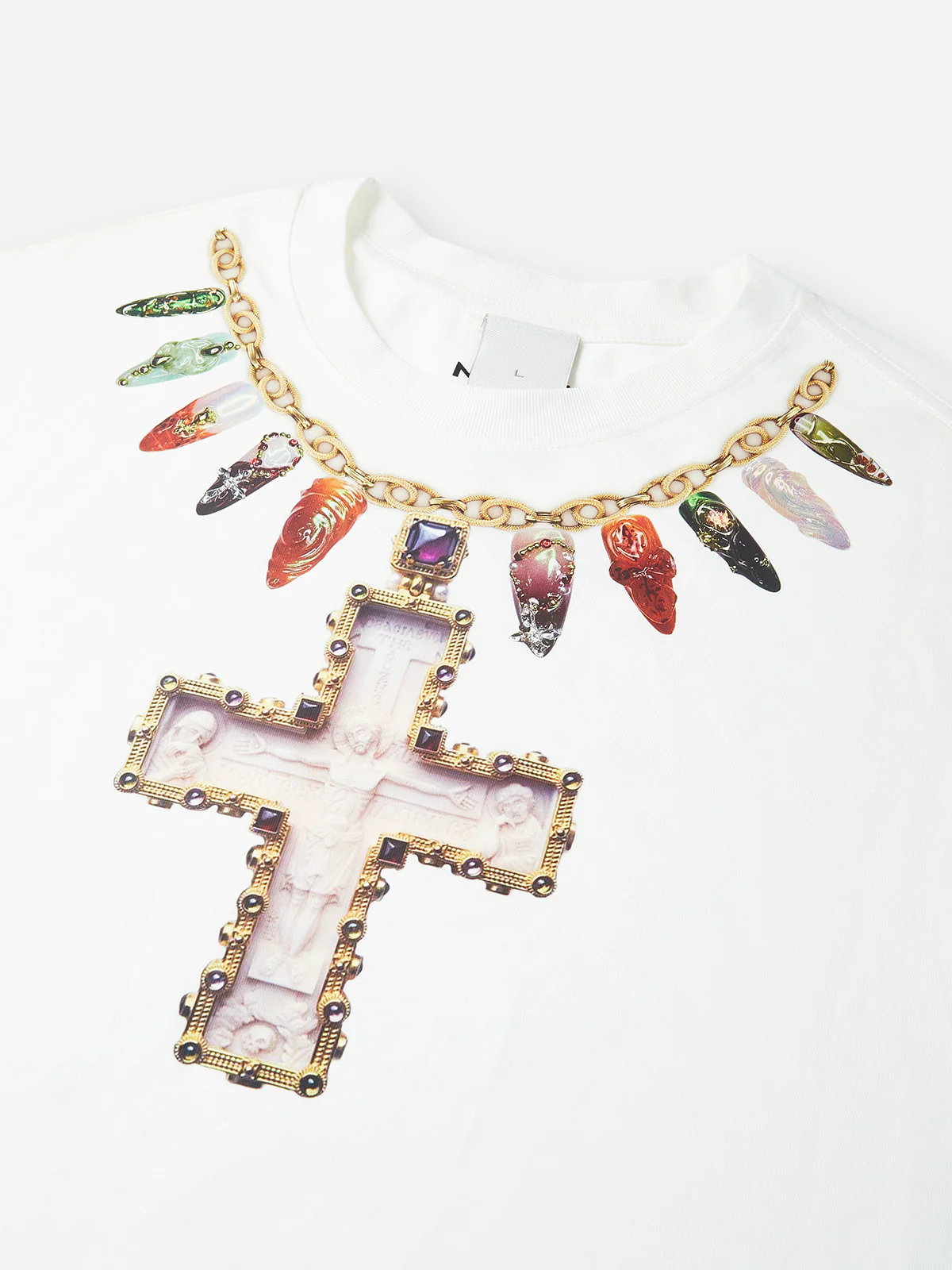 Cross Necklace Print 270g Sleeveless Round Neck Tank Top - Image 3