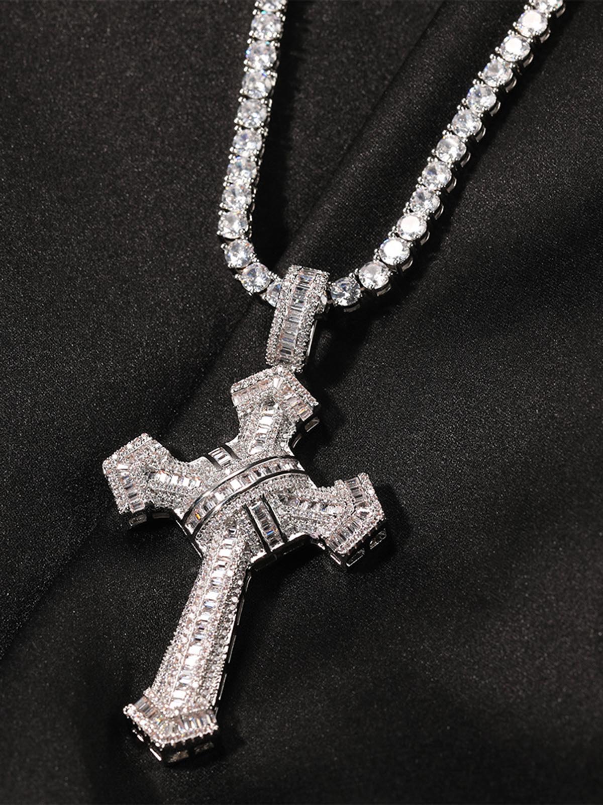 Cross Pendant Copper-Inlaid Zircon Necklace - Image 10