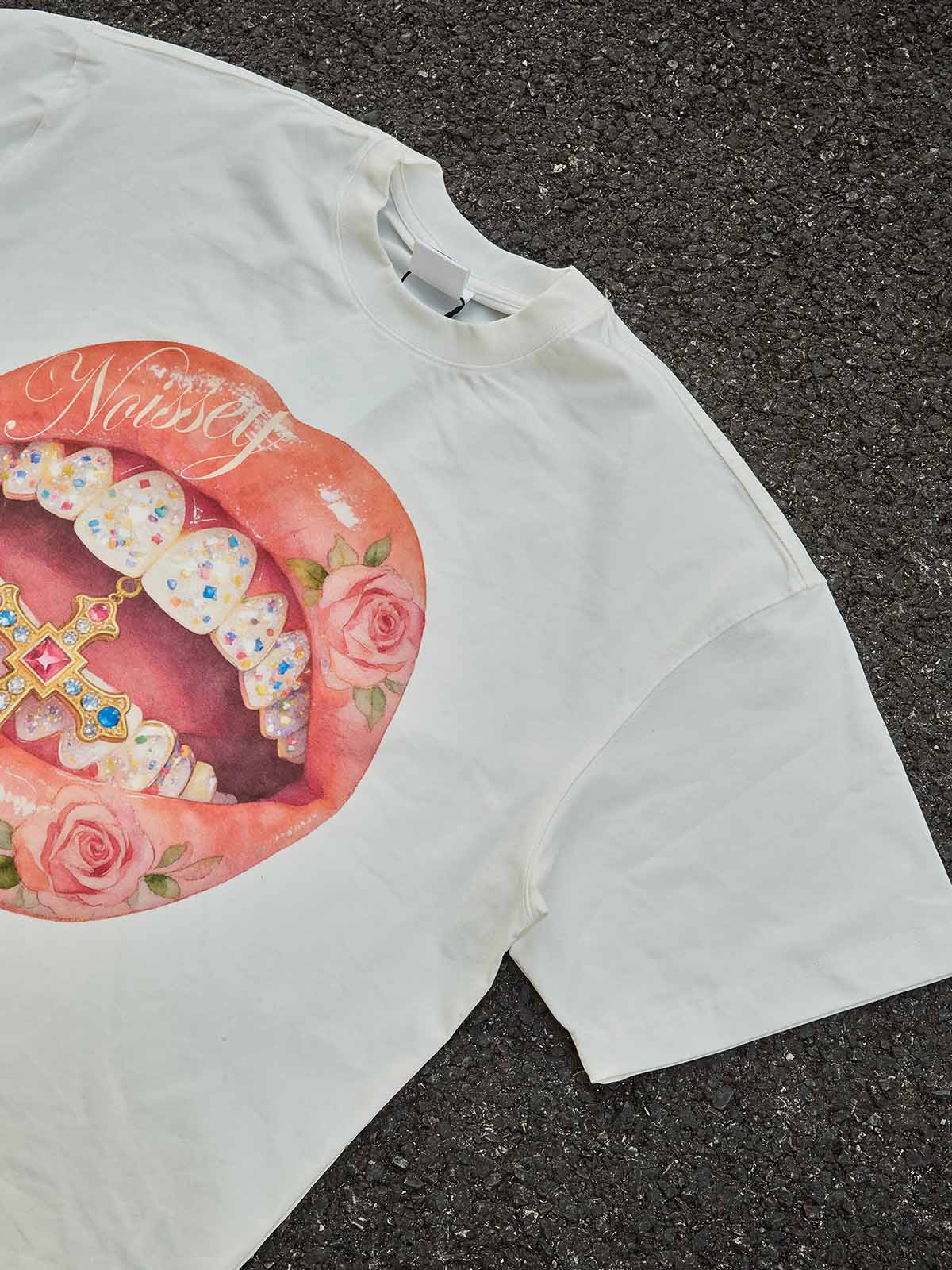 Cross Pink Rose grillz Art Print Boxy Oversized T-Shirt - Image 10