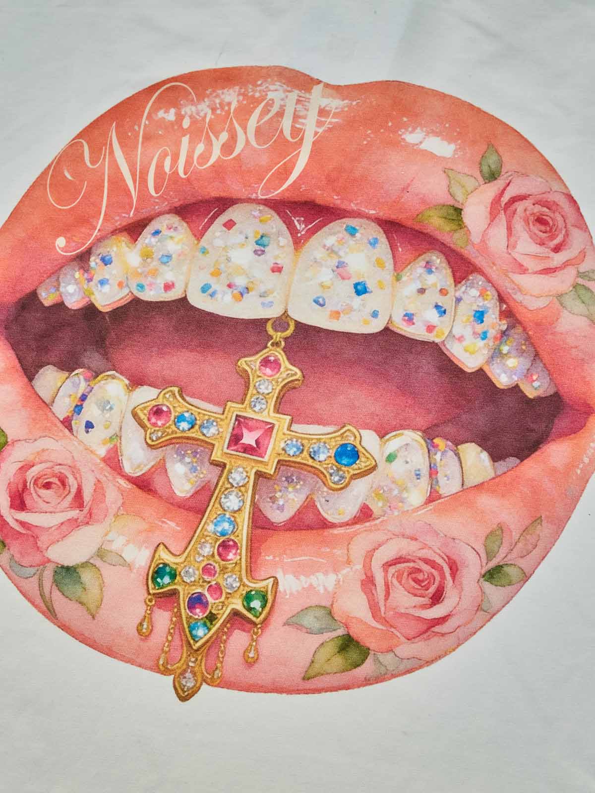 Cross Pink Rose grillz Art Print Boxy Oversized T-Shirt - Image 5
