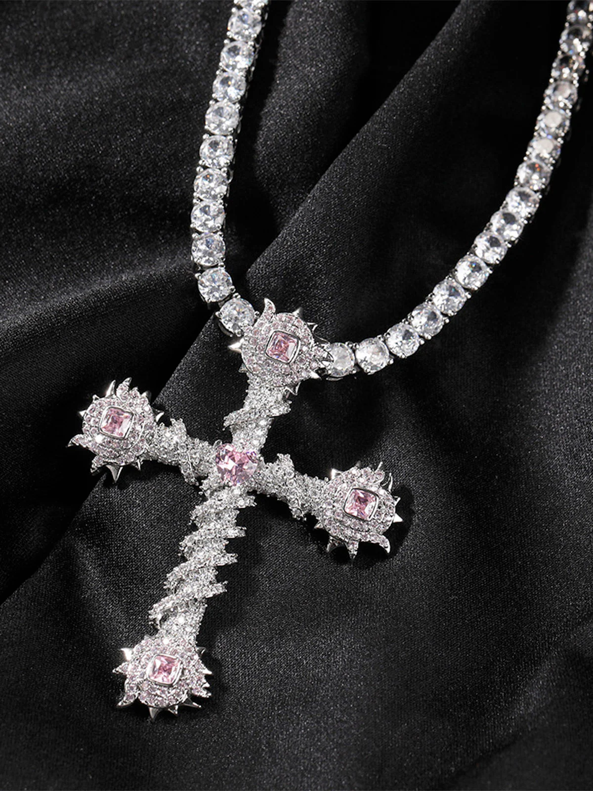 Cross Purple Diamond Necklace - Image 4