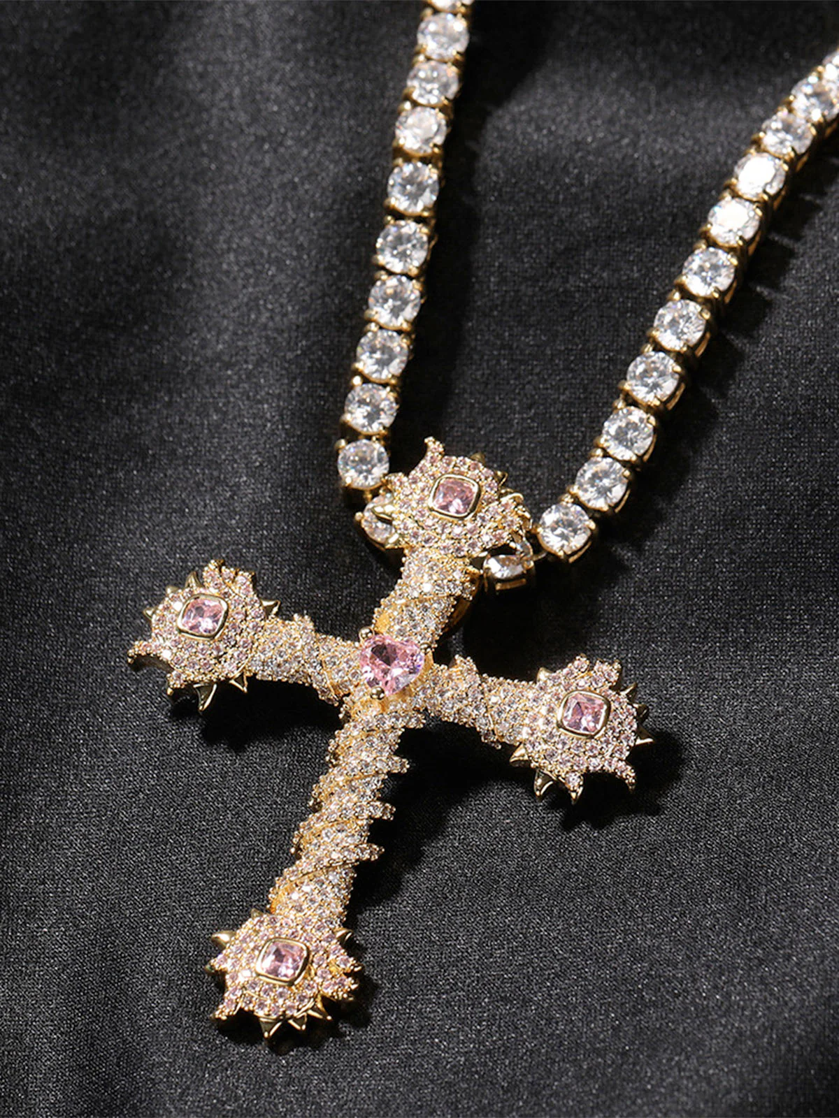 Cross Purple Diamond Necklace - Image 7