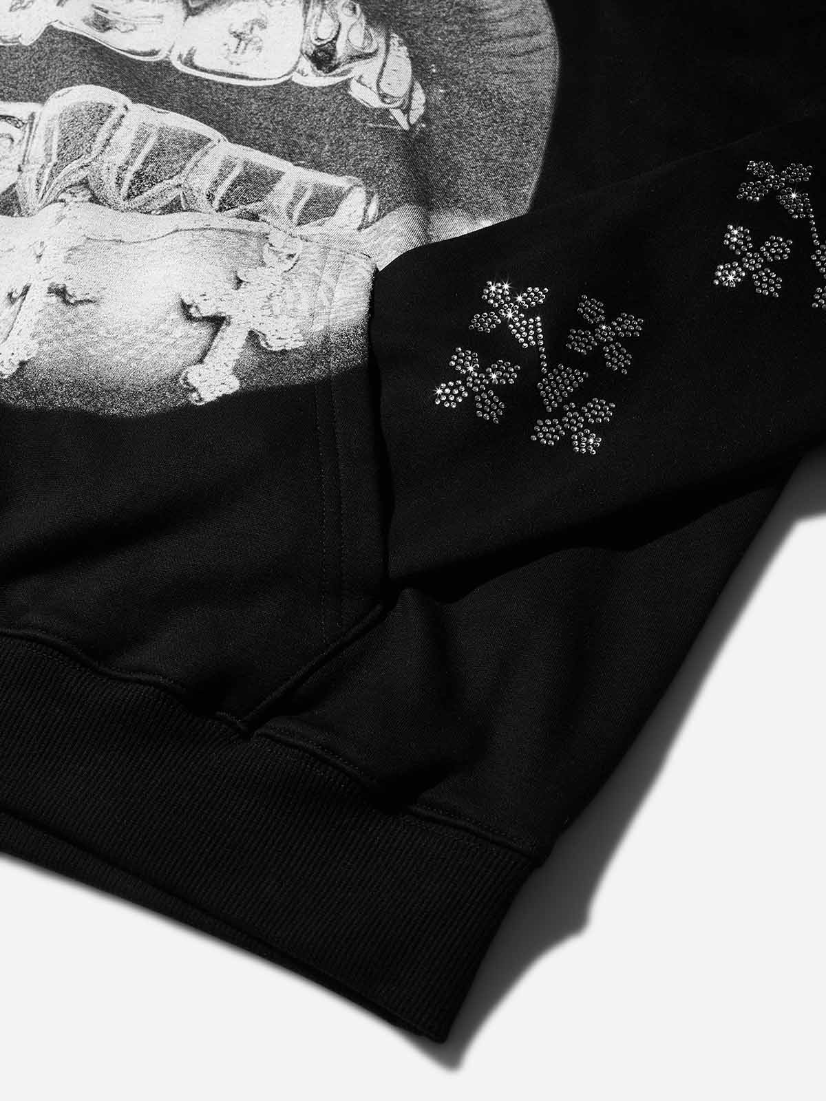 NOISSEY Cross Grillz Rhinestone Sleeve Thermal Hoodie - Image 6
