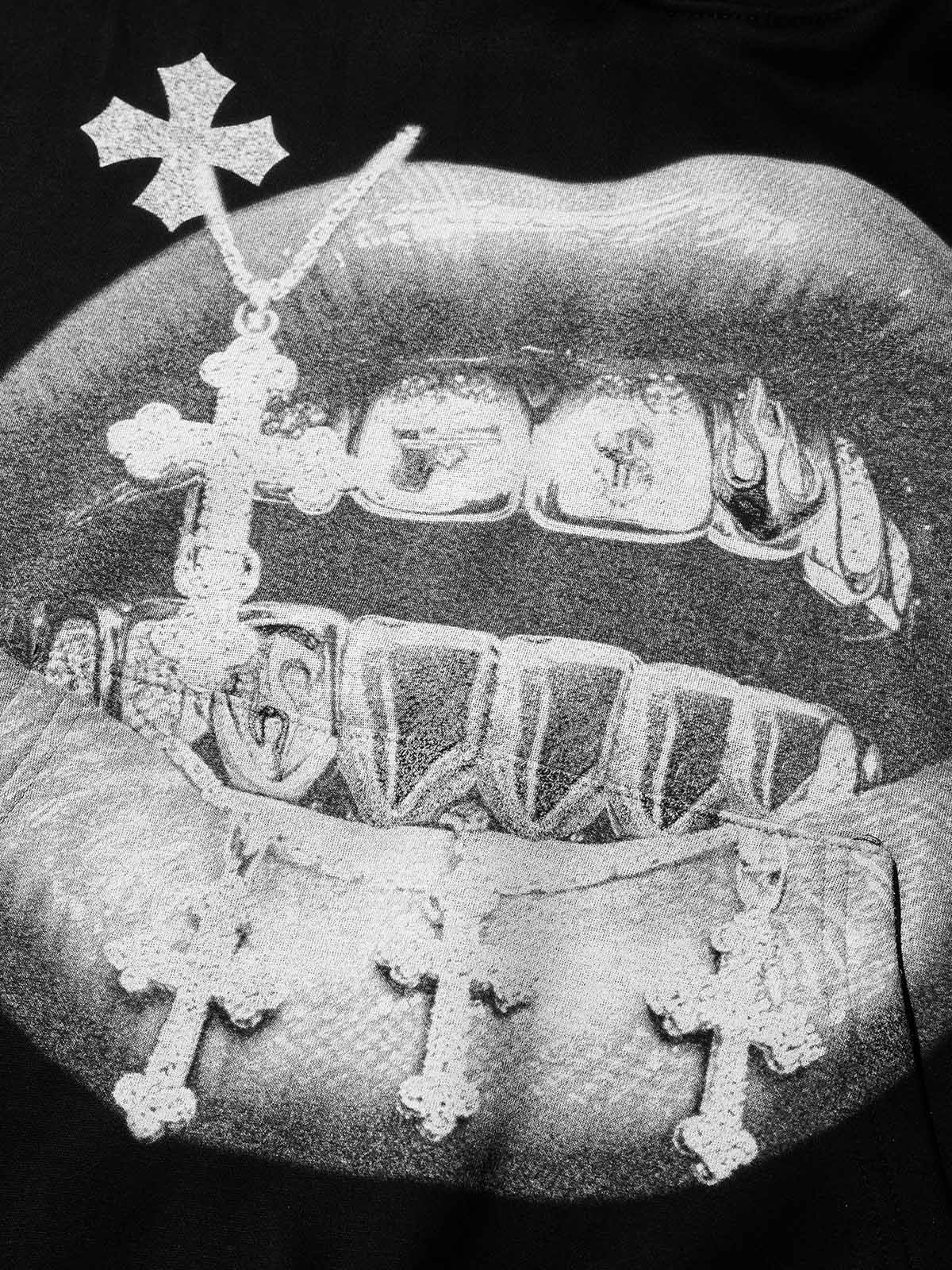 NOISSEY Cross Grillz Rhinestone Sleeve Thermal Hoodie - Image 7