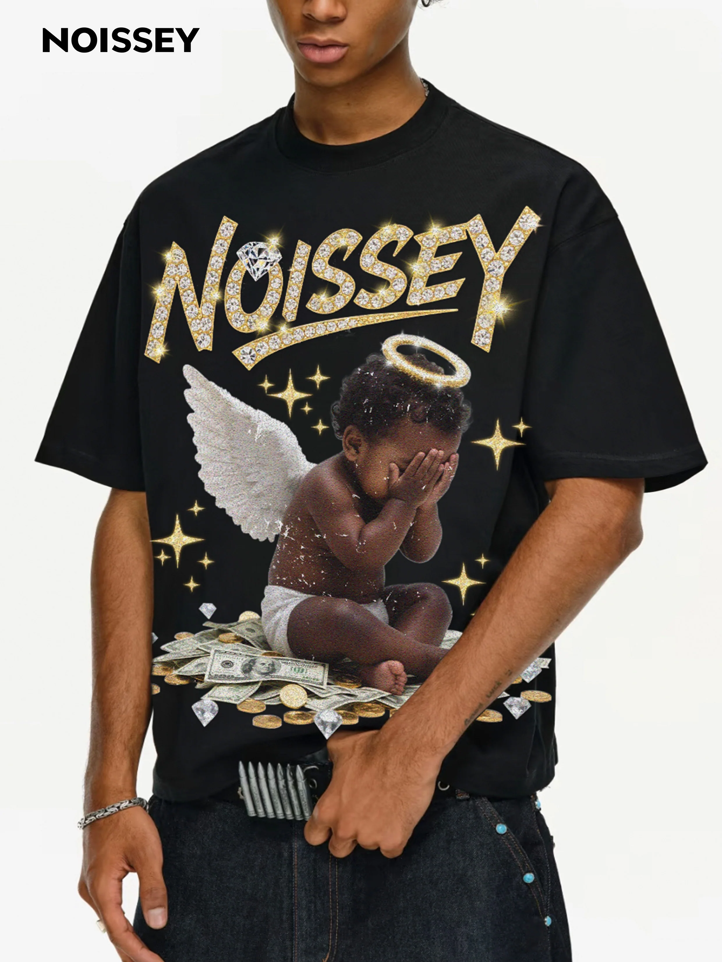 Crying Money Angel Print Boxy Oversized T-shirt - Image 3
