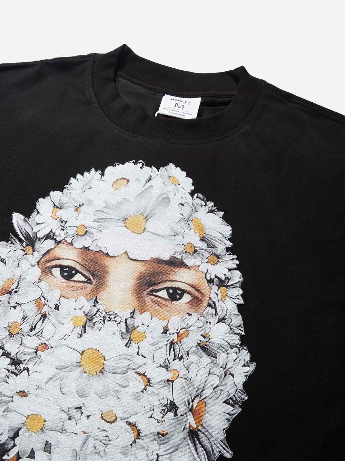 Daisy Flower Balaclava Black Print T-shirt - Image 4