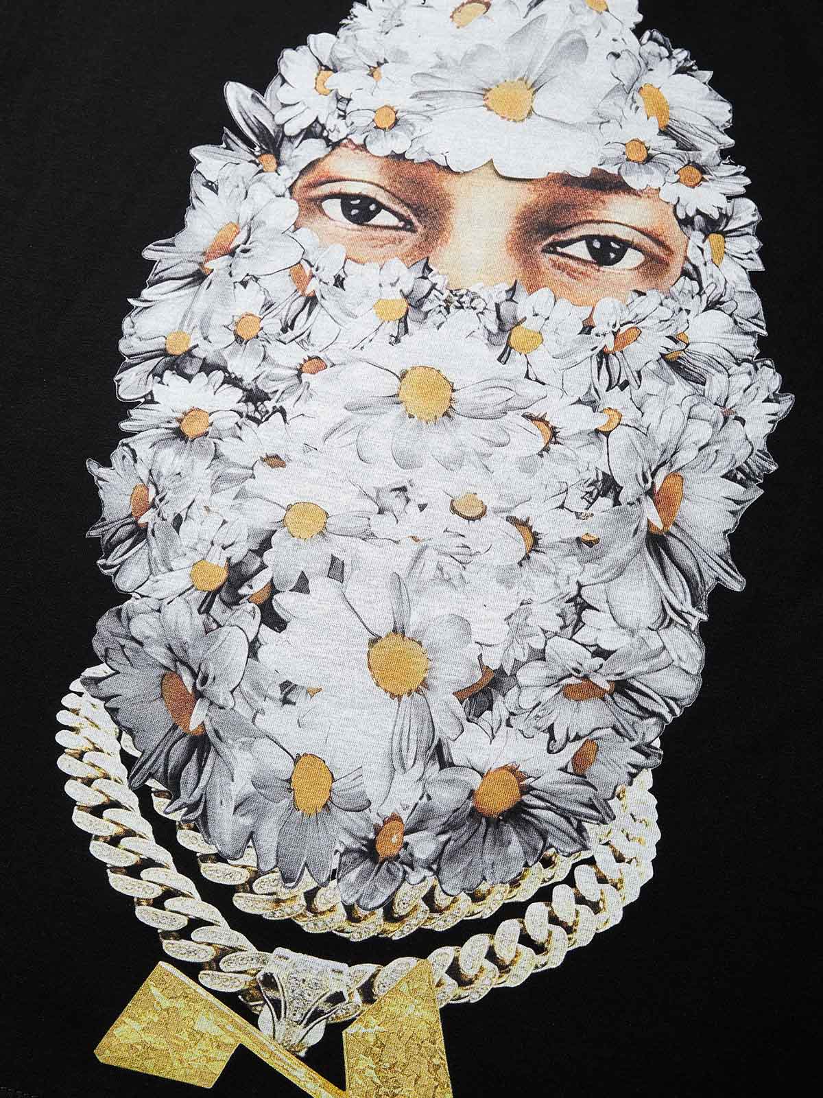 Daisy Flower Balaclava Black Print T-shirt - Image 5