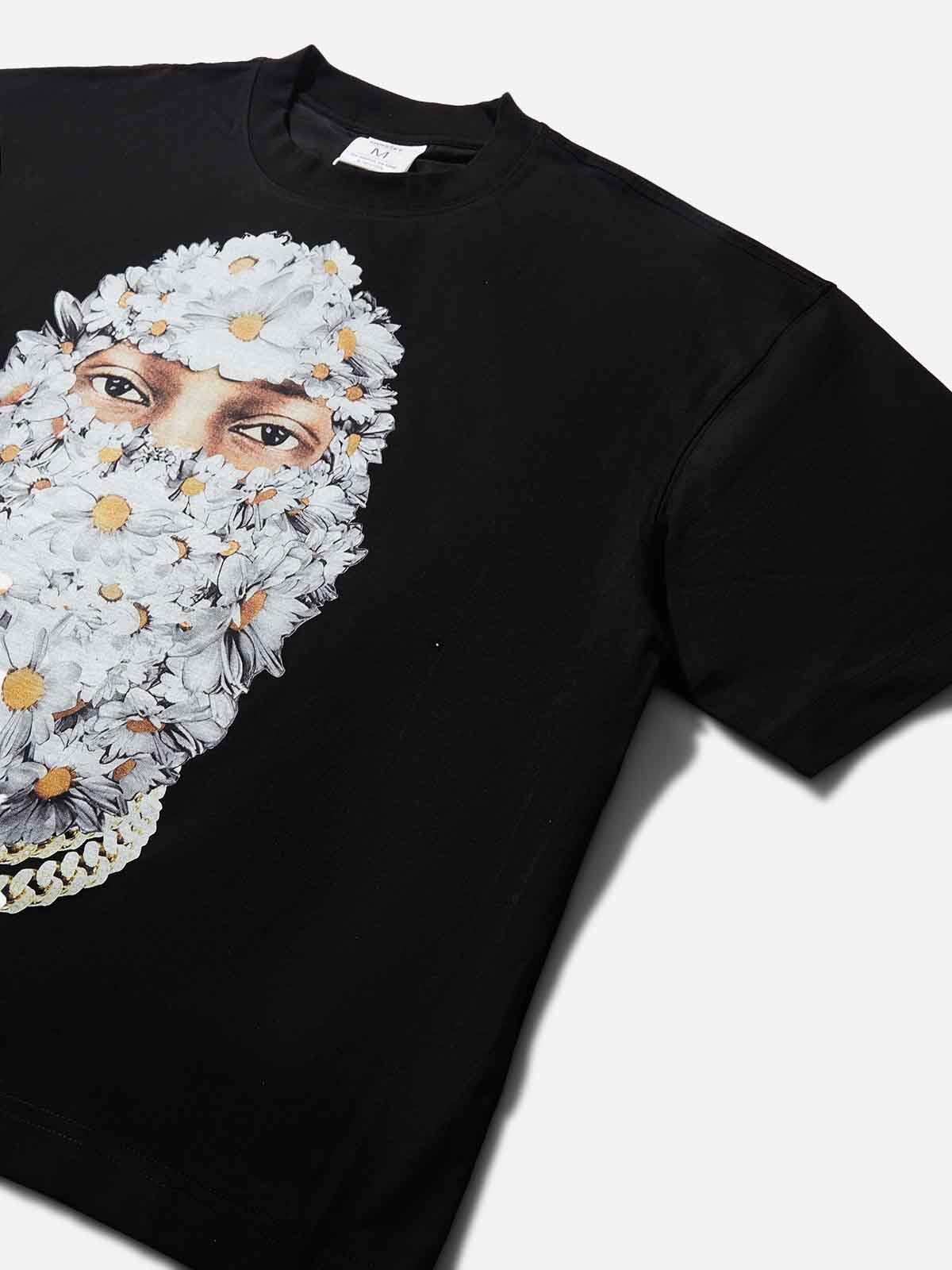 Daisy Flower Balaclava Black Print T-shirt - Image 6