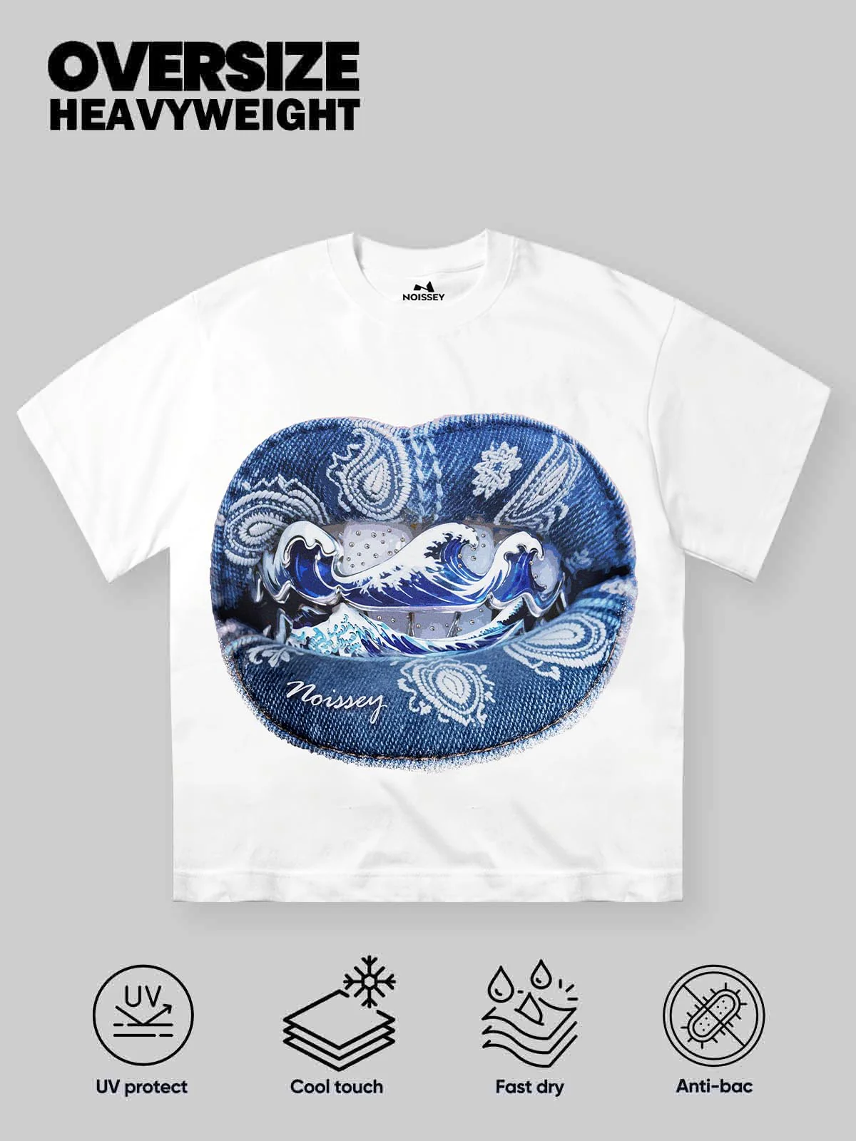 Denim Blue Ukiyo-e Grillz T-Shirt | Art Streetwear Graphic - Image 2