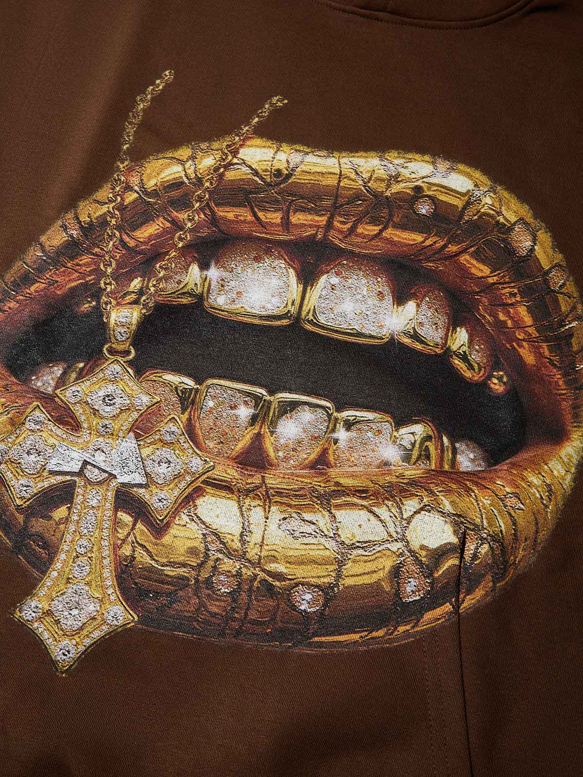 Desert Gold Art Diamond Lips Print Thin Hoodie - Image 4