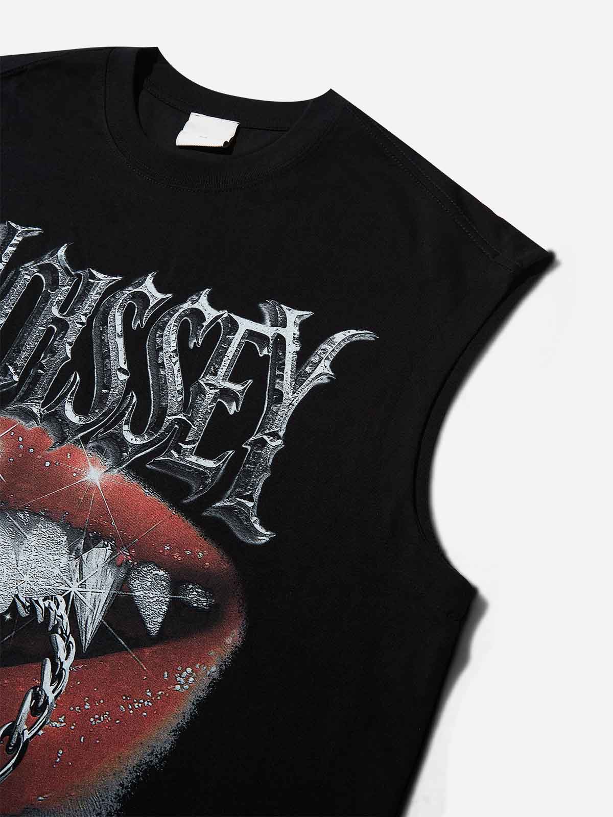 Diamond Devil Lips Print Tank Top - Image 4