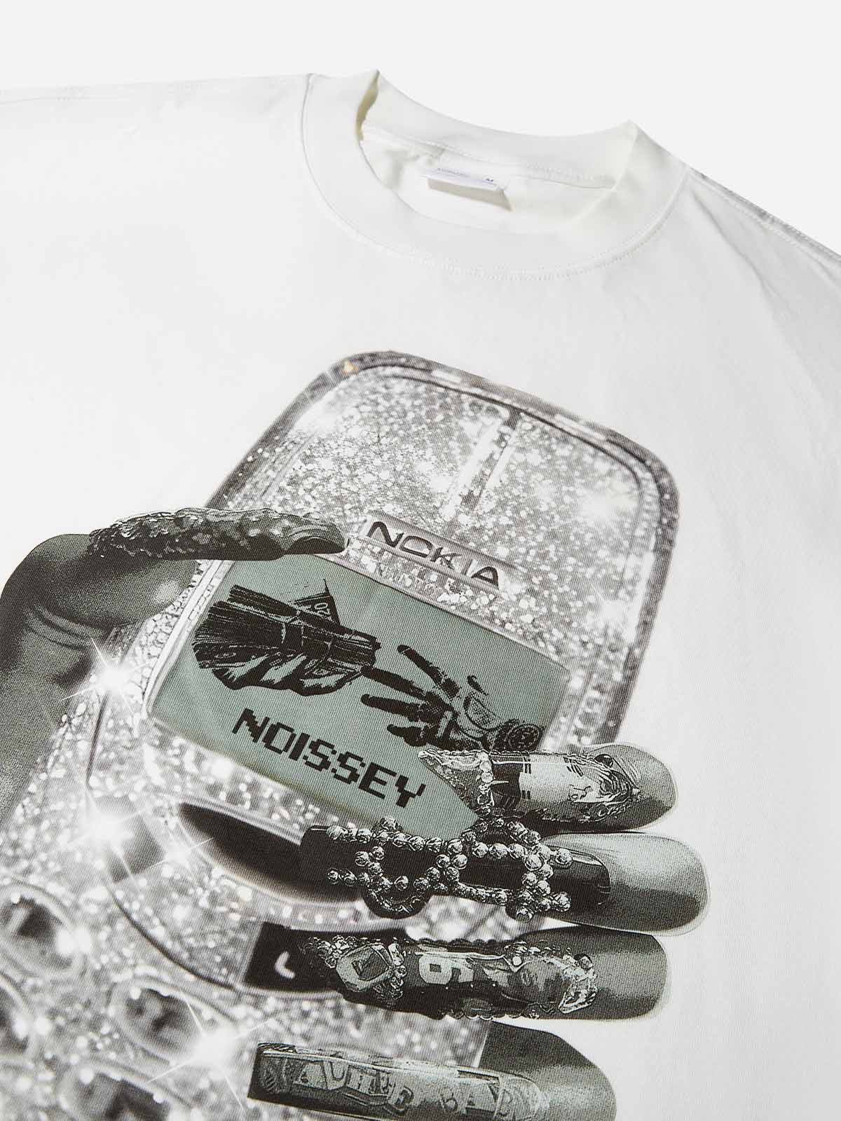 Diamond Nokia Nail Art Print T-shirt - Image 4