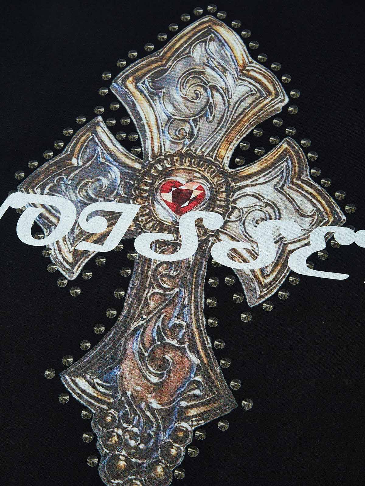 Diamond-Patterned Dual-Sleeve Cross Print Set - Image 3