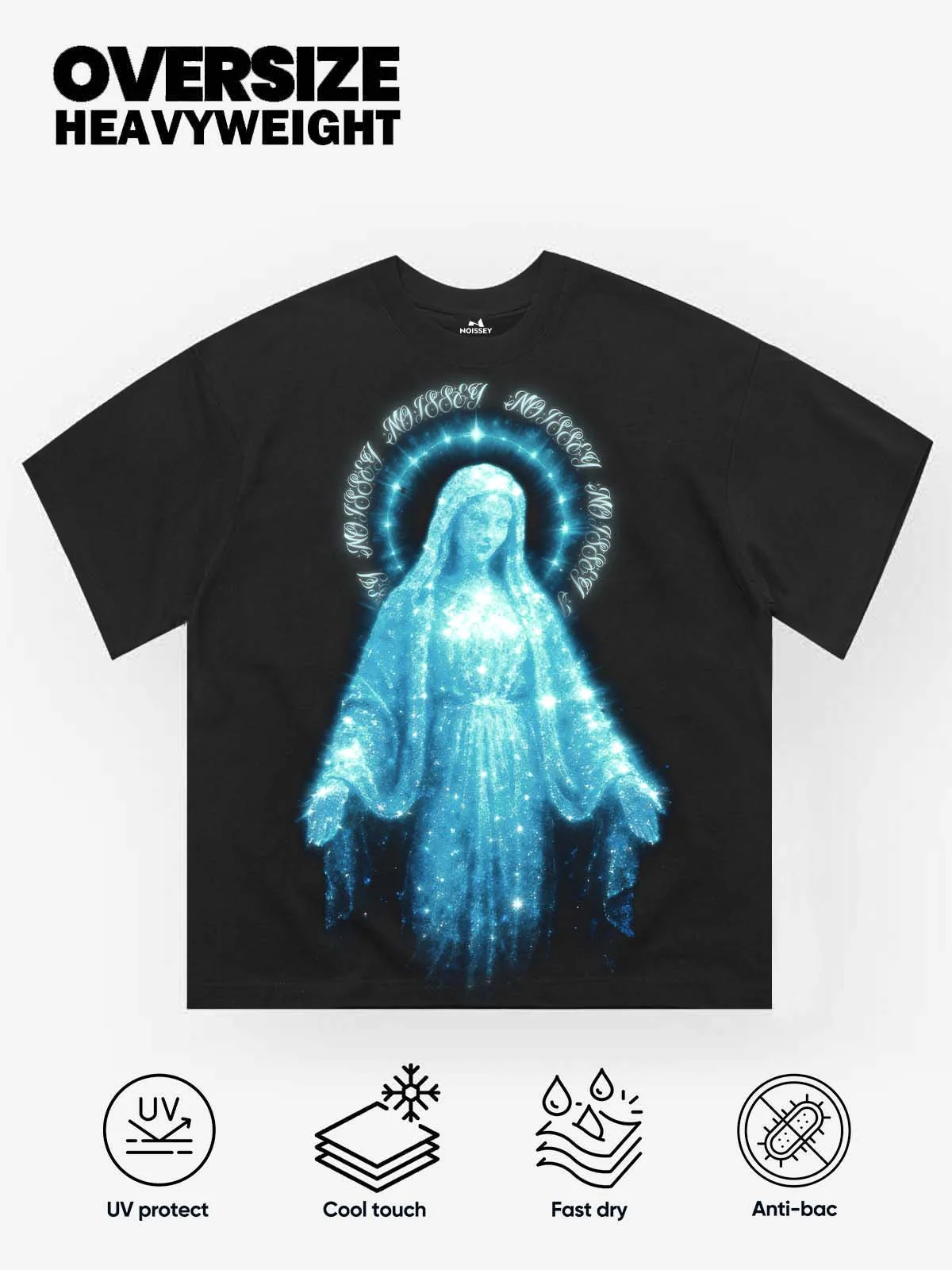 Diamond-Sparkling Virgin Mary Black Print T-shirt - Image 3