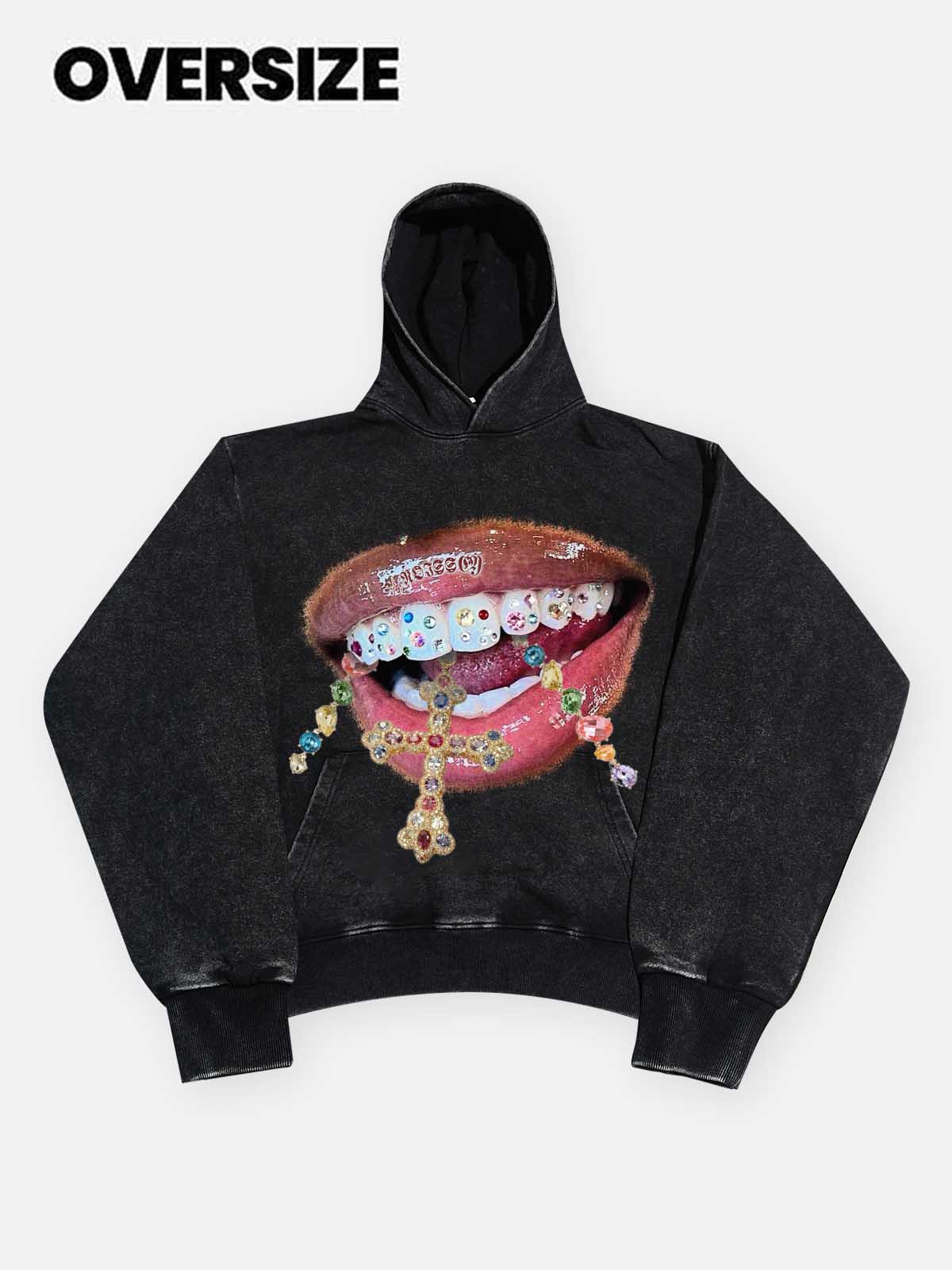 NOISSEY Vintage Wash "Diamond Cross Grillz" Heavyweight Hoodie (425g) - Image 3