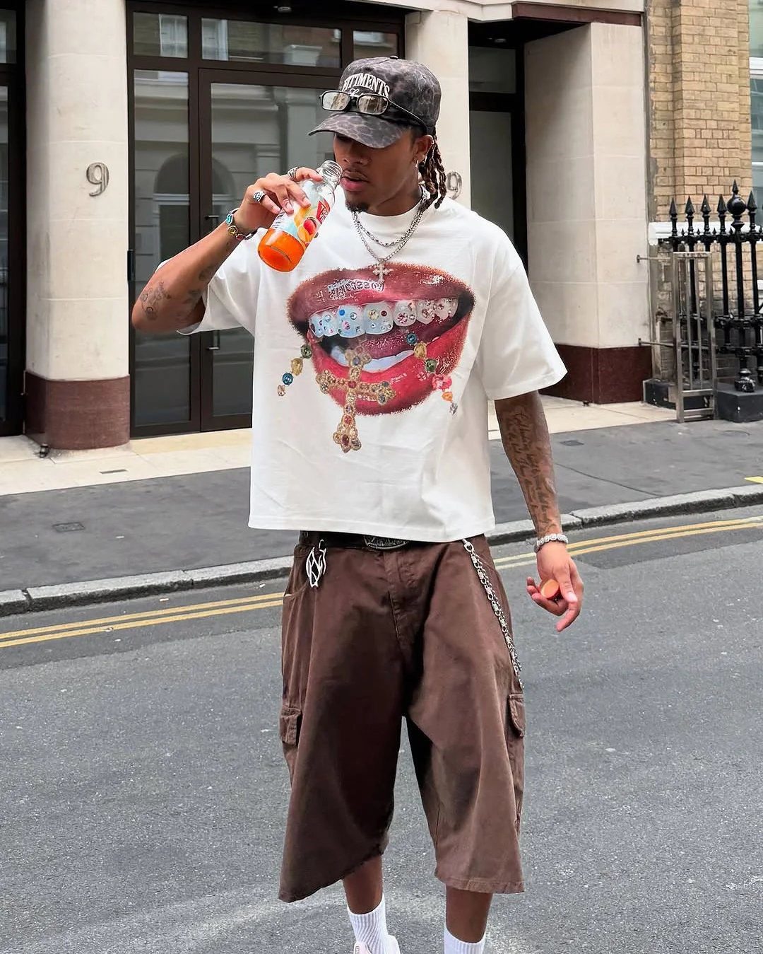 Diamond Cross Grillz" Boxy Oversized Heavyweight Cooling Tee - Image 3