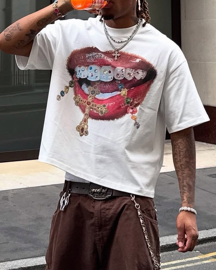 Diamond Cross Grillz" Boxy Oversized Heavyweight Cooling Tee - Image 4