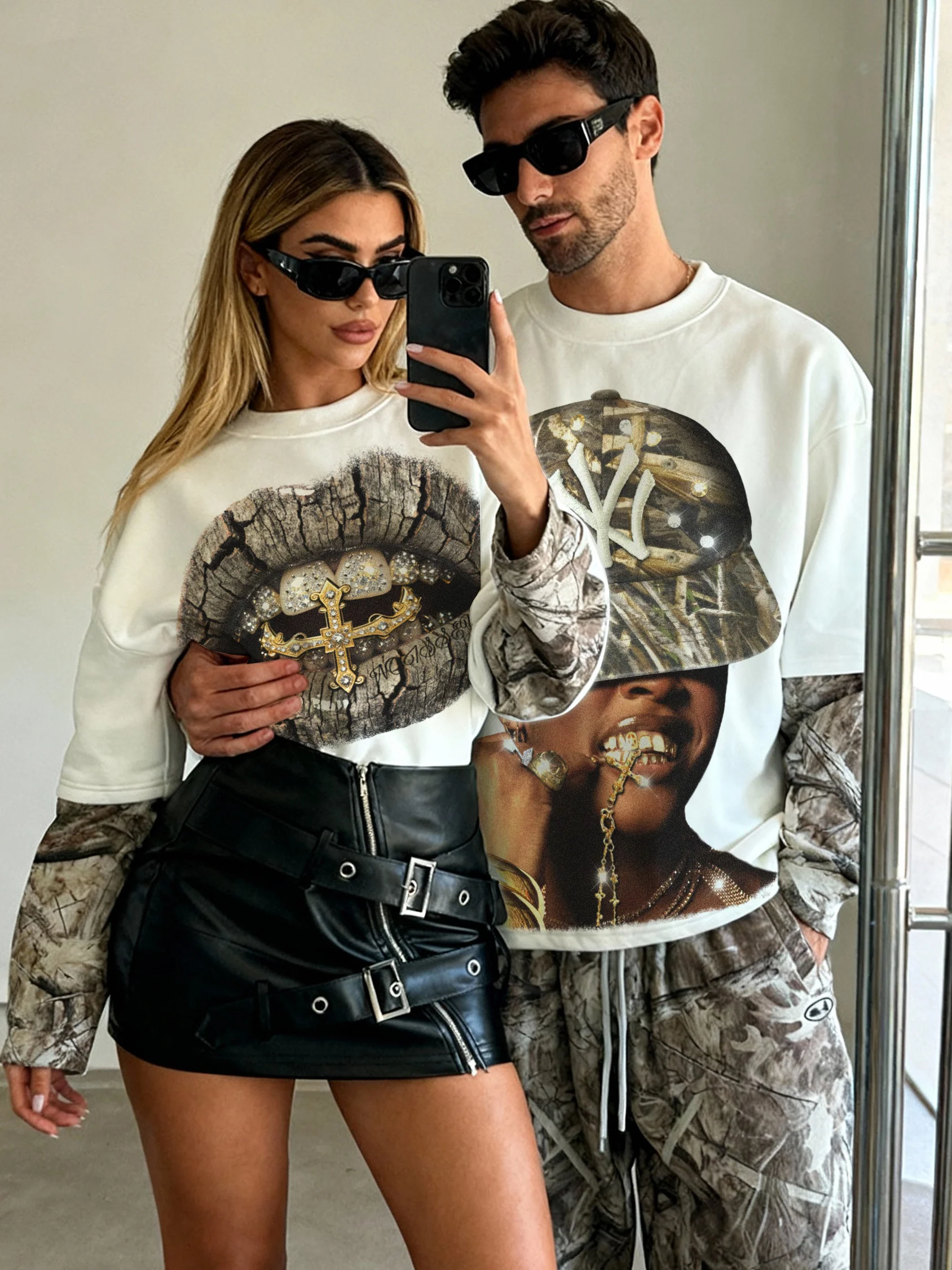 NOISSEY Real Tree Camo "Rhinestone NY" Portrait Layered Long Sleeve - Image 7