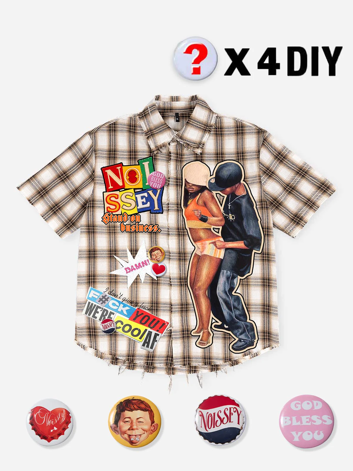 DIY Badge Couple Hot - Dance Art Print Checkered Shirt