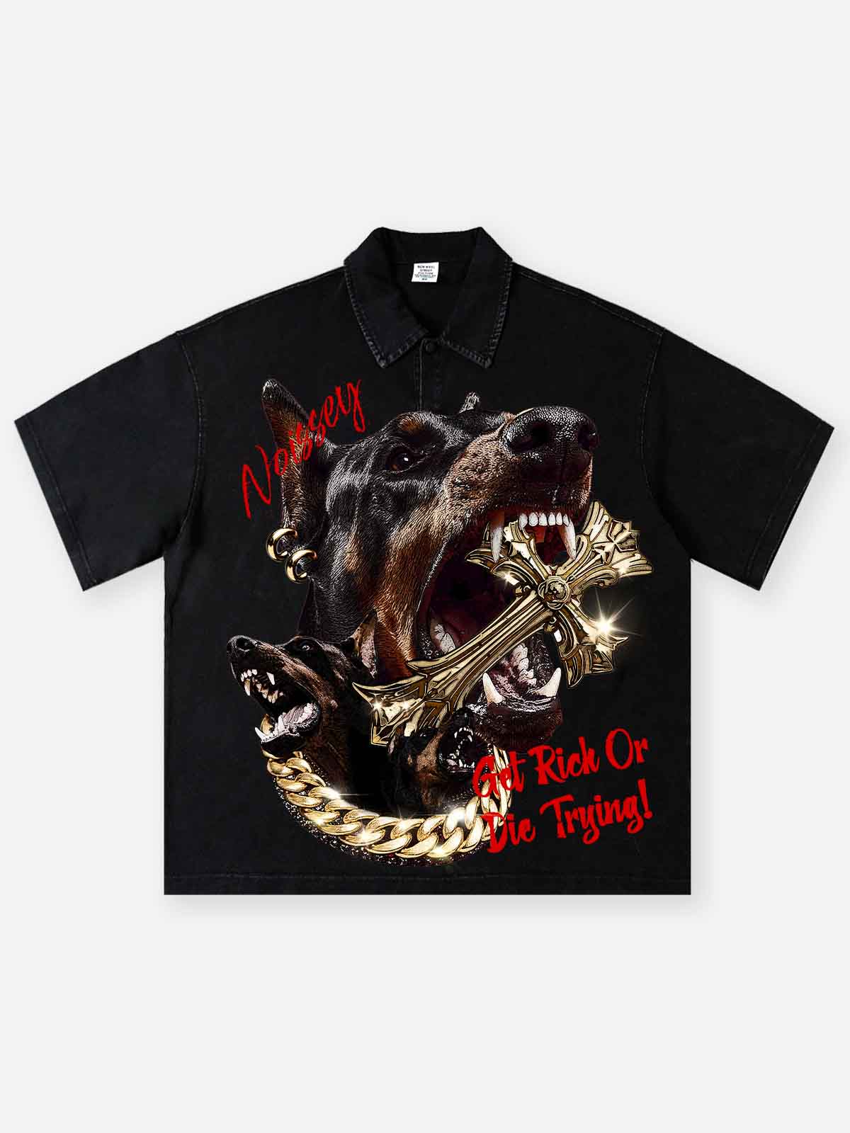 NOISSEY DOBERMAN CRUCIFIX - GET RICH GOLDEN ART SHIRT