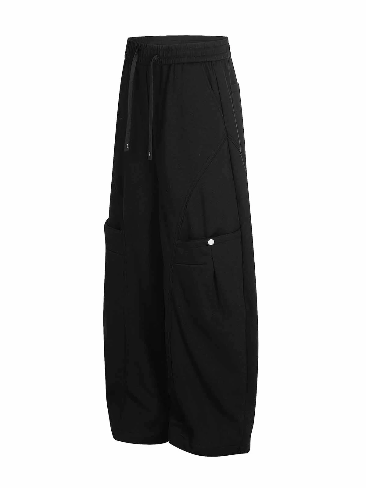 Elastic Waistband Curved-Cut Casual Pants - Image 3