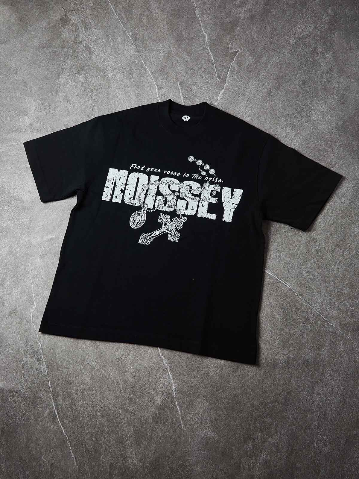NOISSEY Find Your Voice Vintage Distressed Rosary Cross Art Tee - Pitch Black - Image 4
